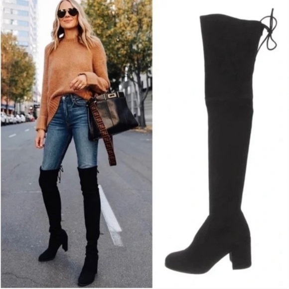 Stuart Weitzman Shoes - NIB Stuart Weitzman TIELAND Over Knee Suede Black Thigh High Boots w Heel Sz 8.5